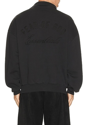 Fear of God ESSENTIALS Classic Polo Sweatshirt in Vintage Black - Black. Size L (also in M, S, XL/1X, XS, XXL/2X).