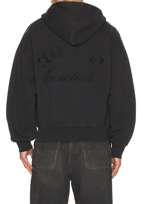 Fear of God ESSENTIALS Classic Full Zip Hoodie in Vintage Black - Black. Size L (also in M, S, XL/1X, XS, XXL/2X).