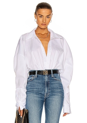 Norma Kamali Oversized Boyfriend Shirt Bodysuit in White - White. Size L (also in M, XL).