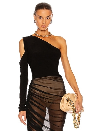Norma Kamali One Shoulder One Sleeve Top in Black - Black. Size XL (also in L).
