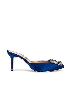 Manolo Blahnik Satin Hangisimu 70 Mule in True Blue - Royal. Size 35 (also in 35.5).