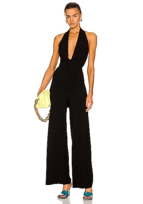 Norma Kamali Halter Wrap Straight Leg Jumpsuit in Black - Black. Size L (also in M, XL).