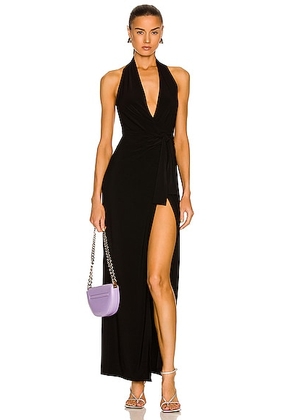 Norma Kamali Halter Wrap Straight Gown in Black - Black. Size L (also in M, S, XL, XS).