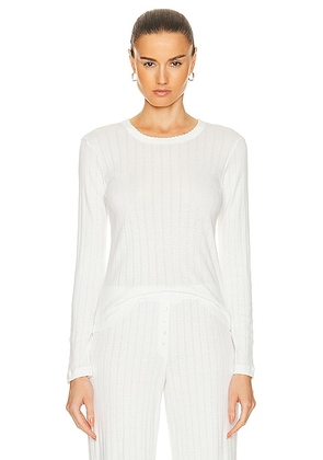 LESET Pointelle Slim Fit Long Sleeve Top in White - White. Size L (also in M, S, XS).