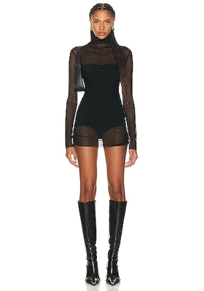 Norma Kamali Long Sleeve Turtleneck Pickleball Dress in Black & Black Mesh - Black. Size XL (also in ).