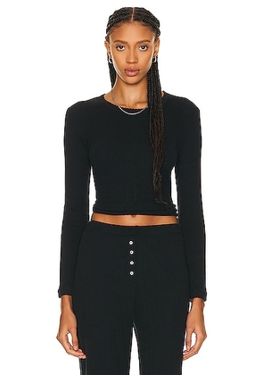 LESET Pointelle Slim Fit Long Sleeve Top in Black - Black. Size XL (also in ).