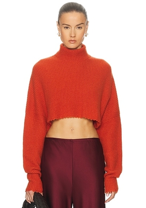Lapointe Airy Cashmere Silk Ribbed Fray Hem Crop Turtleneck Sweater in Carnelian - Burnt Orange. Size M (also in S).