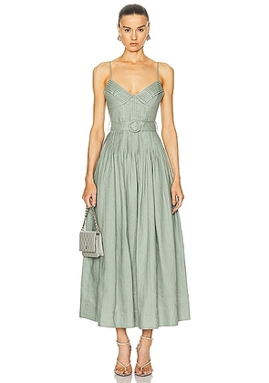 NICHOLAS Mireille Belted Pintuck Midi Dress in Pistachio - Sage. Size 0 (also in ).