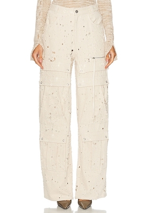 Lapointe Distressed Denim Ultra Cargo Jeans in Ecru - Cream. Size 4 (also in ).