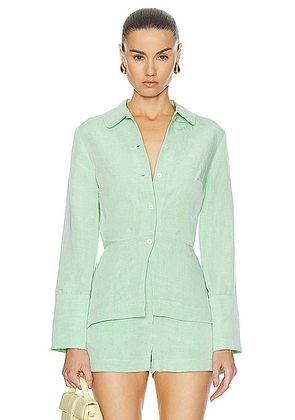 MATTHEW BRUCH Blouson Long Sleeve Blouse in Green - Mint. Size 4 (also in ).