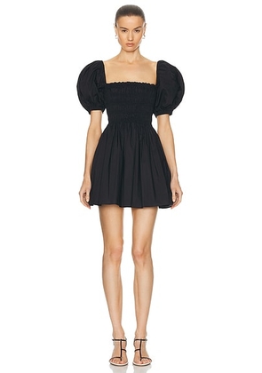 Matteau Shirred Peasant Mini Dress in Black - Black. Size 2 (also in 3).