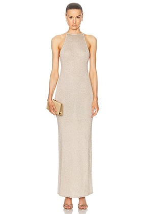 LPA Josi Maxi Dress in Sand & Silver - Metallic Neutral. Size L (also in M, XL).