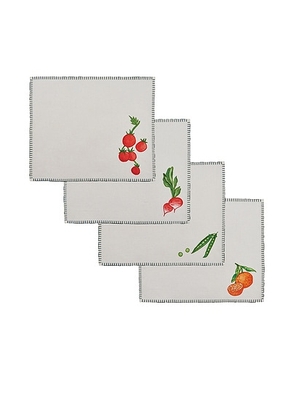 Misette Linen Embroidered Rectangular Placemats in Green - White. Size all.