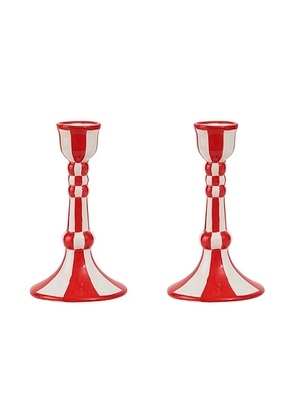 Misette Hand Painted Ceramic Candleholder in Red - Red. Size all.