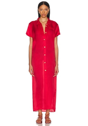 KHAITE Effy Organza Dress in Raspberry - Red. Size L (also in M, S).