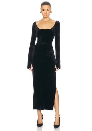 Norma Kamali Long Sleeve Deep Scoop Neck Side Slit Gown in Black - Black. Size L (also in ).