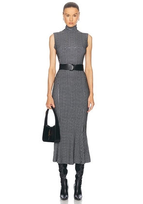 Norma Kamali Sleeveless Turtleneck Fishtail Dress in Mini Houndstooth - Black. Size L (also in ).