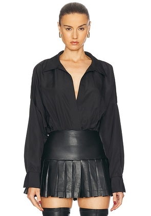 Norma Kamali Super Oversized Boyfriend Shirt Bodysuit in Black - Black. Size L (also in M, S, XL, XS).