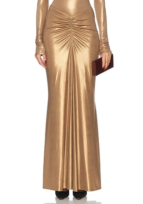Lapointe Coated Jersey Ruched Maxi Skirt in Pale Gold - Metallic Bronze. Size L (also in ).