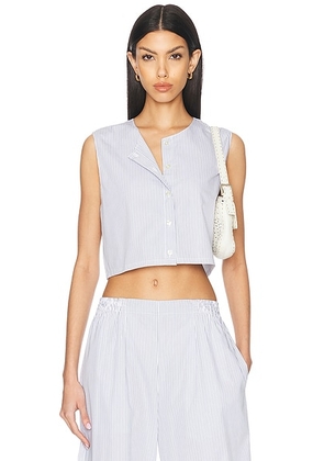 LESET Yoshi Crewneck Top in Seaside Stripe - Baby Blue. Size XL (also in ).