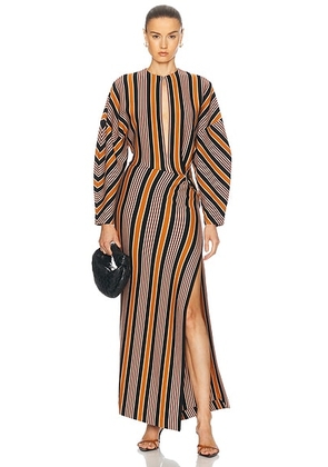 Missoni Striped Knit Long Dress in Black  Brown  Rust  & Beige - Rust. Size 36 (also in 38).