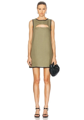 MATTHEW BRUCH Bound Cutout Mini Shift Dress in Army Linen - Army. Size L (also in ).