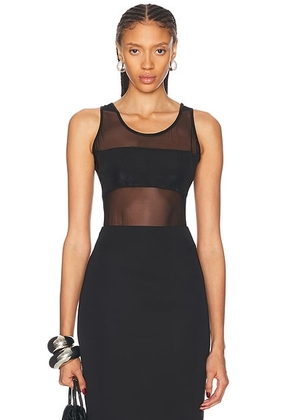 Norma Kamali Dash Dash Mio Bodysuit in Black & Black Mesh - Black. Size L (also in ).