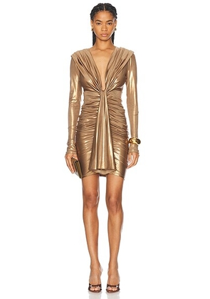 Lapointe Coated Jersey Deep V Neck Mini Dress in Pale Gold - Metallic Gold. Size XS (also in ).