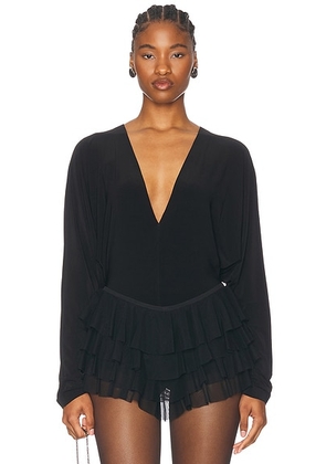 Norma Kamali Dolman V Neck Bodysuit in Black - Black. Size L (also in ).