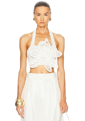 Oscar de la Renta Crochet Halter Top in Ivory - White. Size L (also in ).
