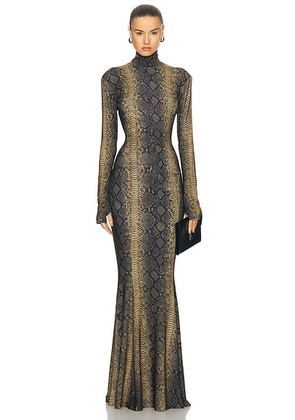 Norma Kamali Long Sleeve Turtleneck Fishtail Gown in Python - Neutral. Size XS (also in ).
