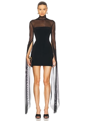 Norma Kamali Ribbon Sleeve Turtleneck Mesh Mini Dress in Black - Black. Size L (also in M, S, XS).