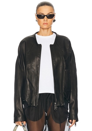 KHAITE Hewit Leather Jacket in Black - Black. Size L (also in ).