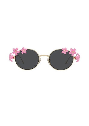 Loewe Flowers Round Sunglasses in Shiny Endura Gold & Smoke - Metallic Gold. Size all.