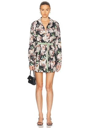 Norma Kamali Super Oversized Boyfriend Shirt Flared Mini Dress in Peony - Black,Blush. Size L (also in M, S, XL, XS).