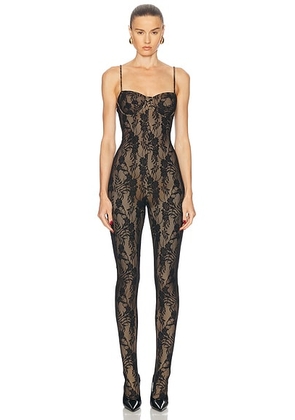 Norma Kamali Underwire Catsuit in Black Stretch Lace & Nude - Black. Size L (also in M, S, XL, XS).