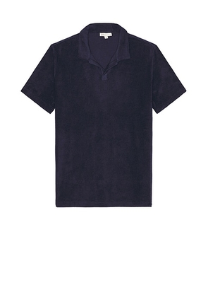 Onia Towel Terry Johnny Collar Polo in Deep Navy - Navy. Size XL/1X (also in M, S).