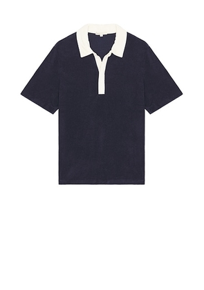 Onia Oversized Towel Terry Polo in Egret & Deep Navy - Navy. Size L (also in M, S).