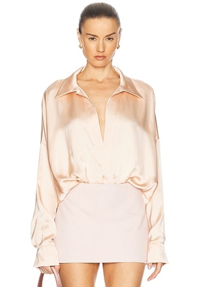 Norma Kamali Super Oversized Boyfriend Shirt Bodysuit in Baby - Blush. Size L (also in ).