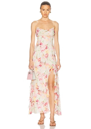 NICHOLAS Kamila Ruffle Cowl Gown in Luna Ivory Wildflower - Ivory. Size 0 (also in 4).