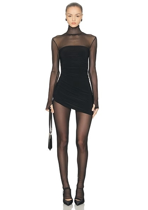 Norma Kamali Long Sleeve Turtleneck Strapless Diana Pickleball Dress in Black in Black   - Black. Size L (also in M, S, XS).