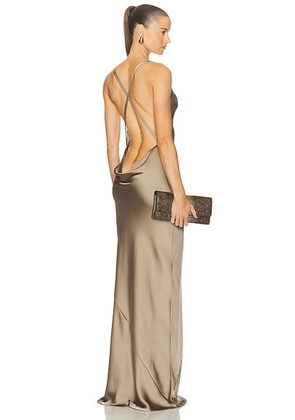 Norma Kamali Cross Back Bias Gown in Elm - Taupe. Size L (also in M, S, XS).