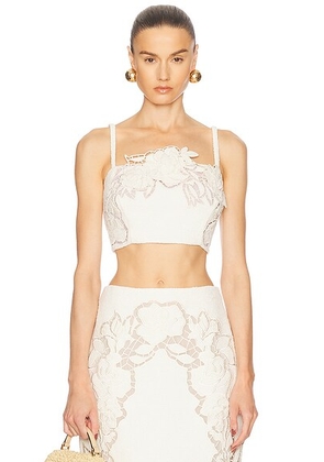 Oscar de la Renta Tweed Crop Top in Ivory - Ivory. Size 4 (also in ).