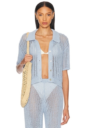 La Porte Ophelia Windowpane Knit Top in Cashmere Blue - Baby Blue. Size L (also in M).