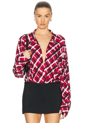 Norma Kamali Super Oversized Boyfriend Shirt Bodysuit in Red Bias Plaid - Red. Size L (also in M, S, XS).