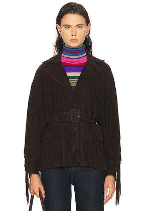 NOUR HAMMOUR Cassidy Suede Fringe Jacket in Mocha - Brown. Size M (also in S).
