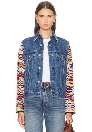 Monse Crochet Sleeves Denim Jacket in Indigo - Blue. Size 0 (also in 2, 4, 6).