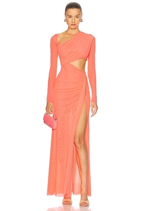 Lapointe Mesh Asymmetric Cut Out Ruched Gown in Hot Pink - Pink. Size XS (also in ).