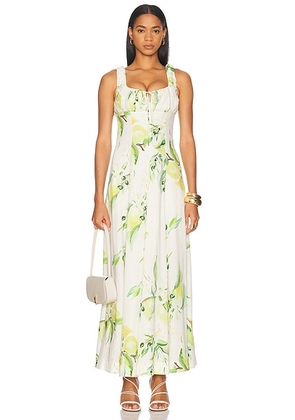 NICHOLAS Dina Midi Dress in Anisa Ivory Lemon - Cream,Yellow. Size 0 (also in 2, 4).
