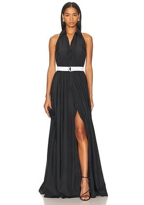 Norma Kamali Halter Flared Gown in Black - Black. Size L (also in M, S, XL, XS).